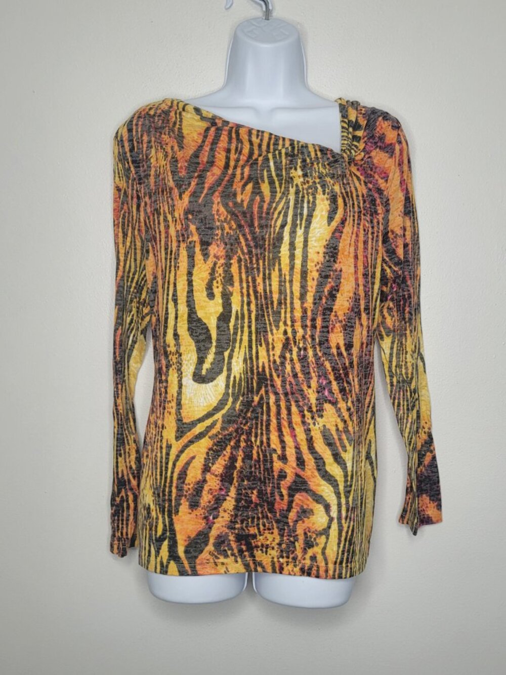 Y2k Chaus yellow orange zebra print long sleeve grunge rave bold artsy top L
